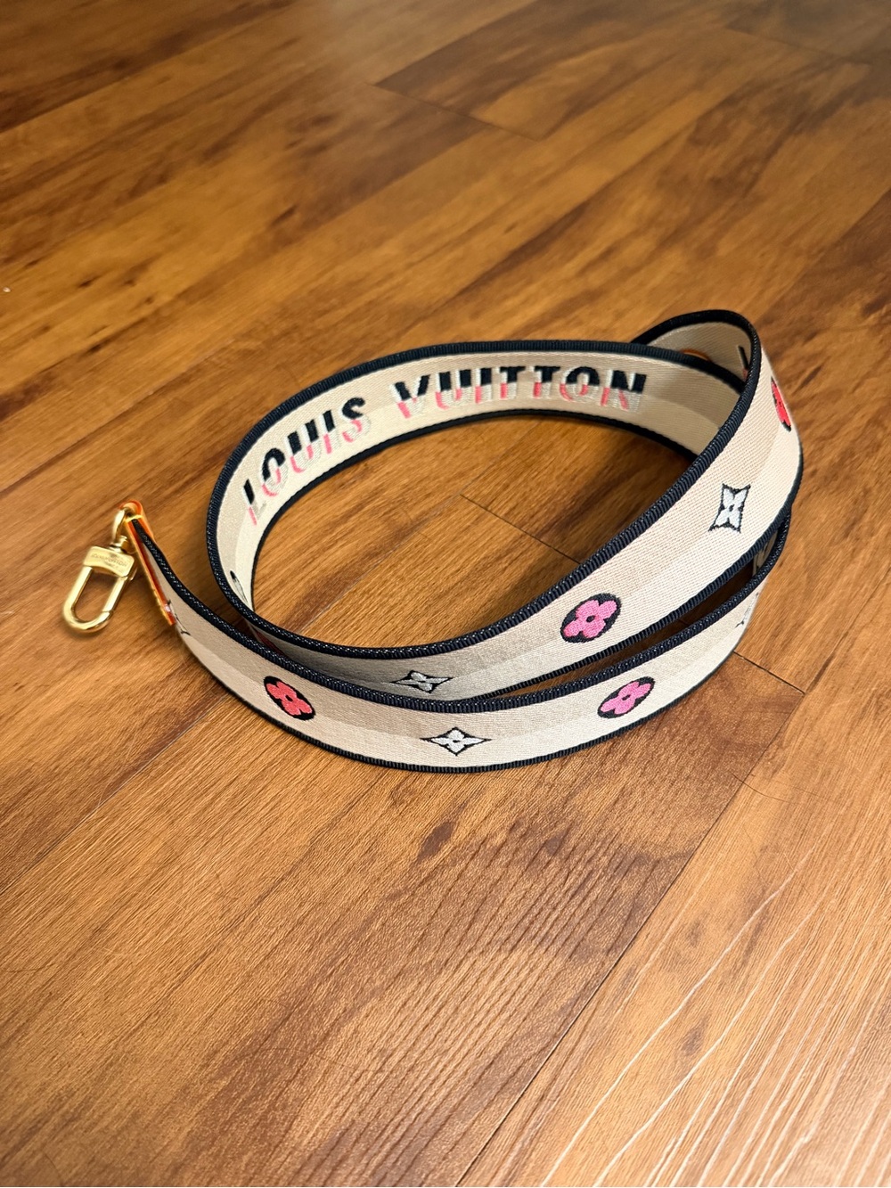 Louis Vuitton Beige and Pink Monogram Jacquard Strap with Gold Hardware